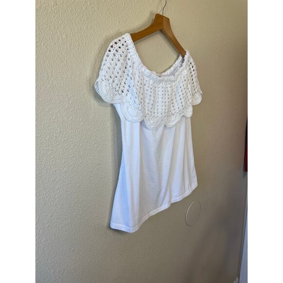 Collections Ect. Boho Cottage Off Shoulder Eyelet Crochet 100% Cotton Top Medium - Picture 2 of 8